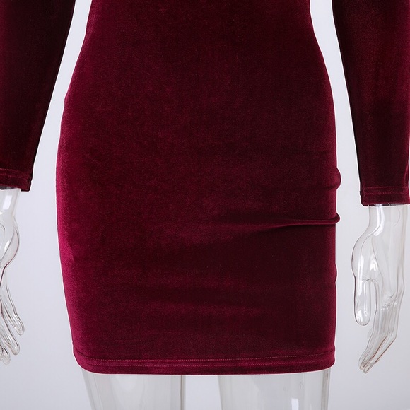 Velvet Long Sleeve Bodycon Dress - Picture 6 of 8